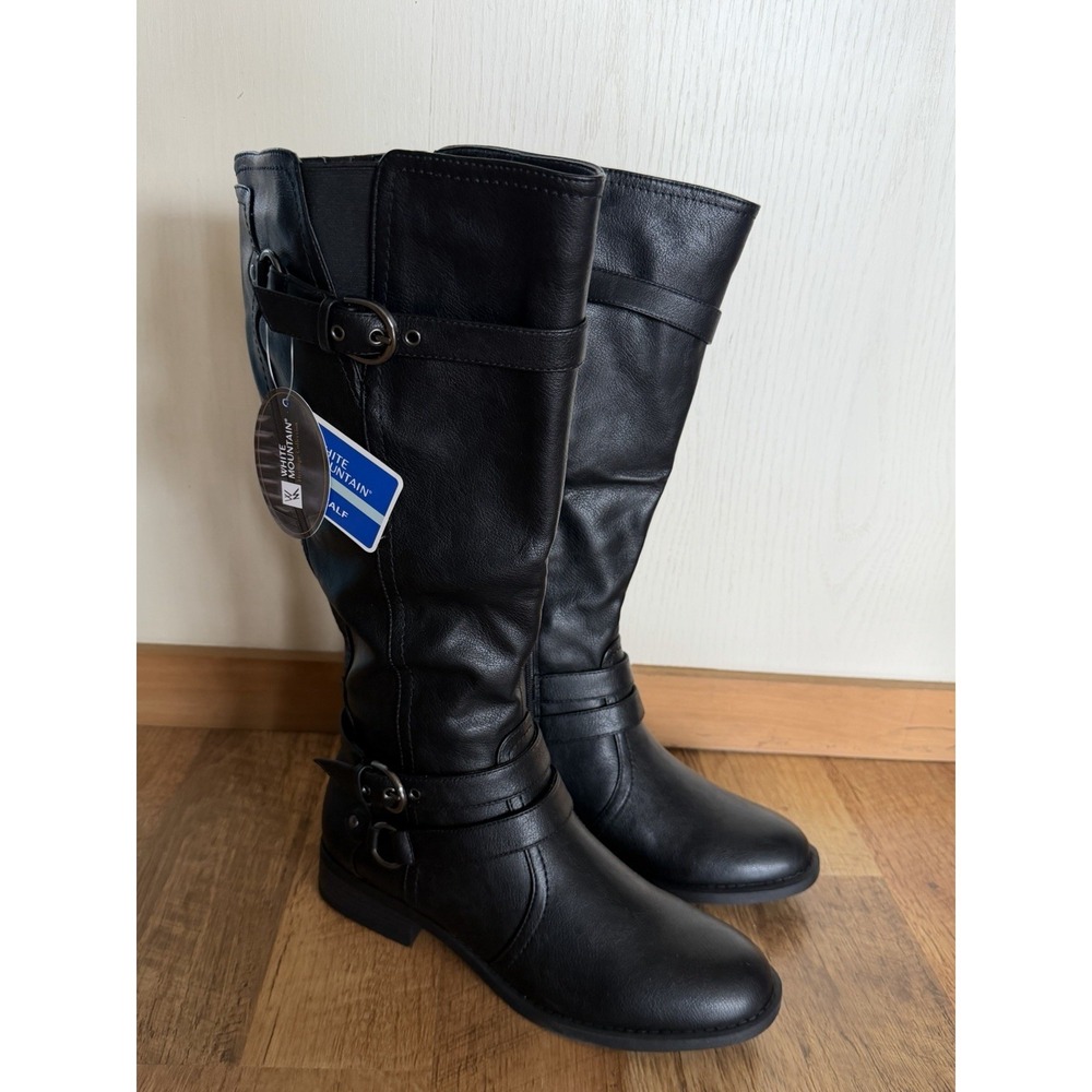 White Mountain Loyal Black Riding Boots 10M Wide Calf Full Zip Women's Shoes NEW